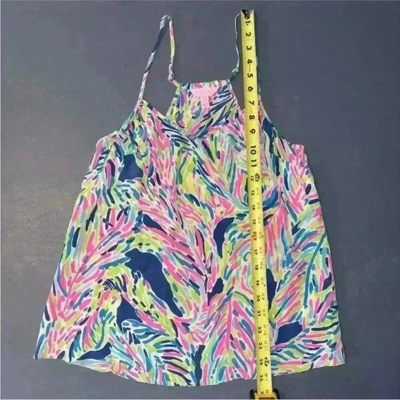 Lilly Pulitzer Silk Dusk Tank Top Indigo Palm Print Pink Blue Small - Picture 9 of 10
